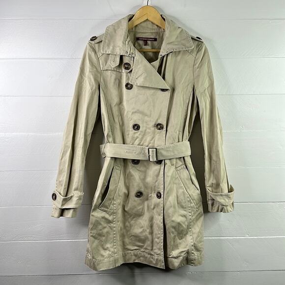 COMPTOIR DES COTONNIERS Tan Cotton Trench Coat Jacket Double Breasted Size 42 - Picture 1 of 10